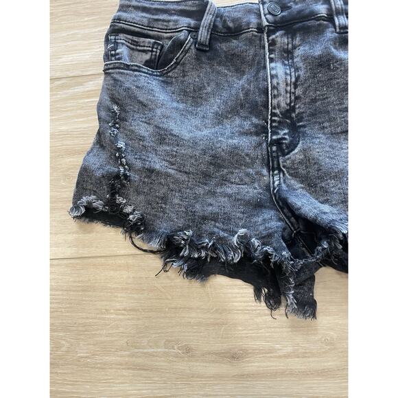 KanCan Black Denim Size XL Cotton Stretch Shorts Raw Distressed Hem High Junior - Picture 7 of 11